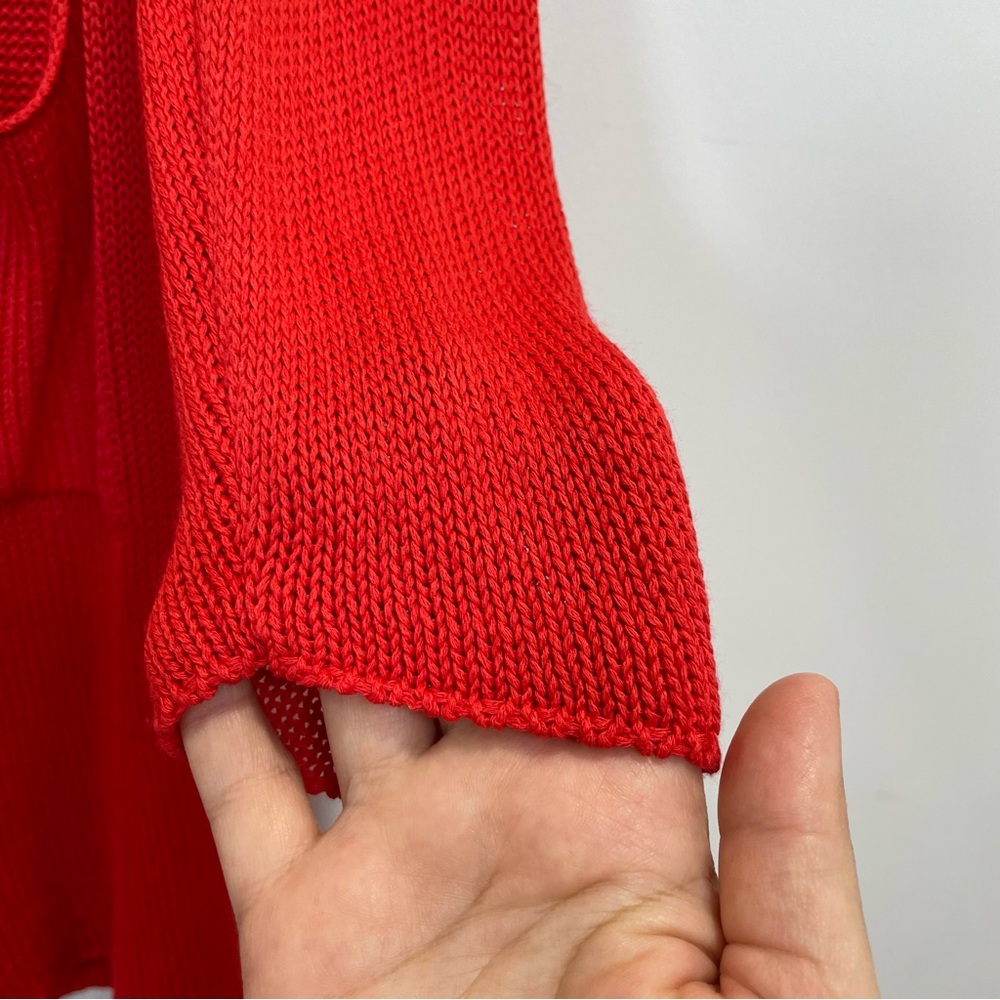 NWT Natacha Paris Open Front Long Sleeve Bold Red Orange Knit Hooded Cardigan - Picture 4 of 11